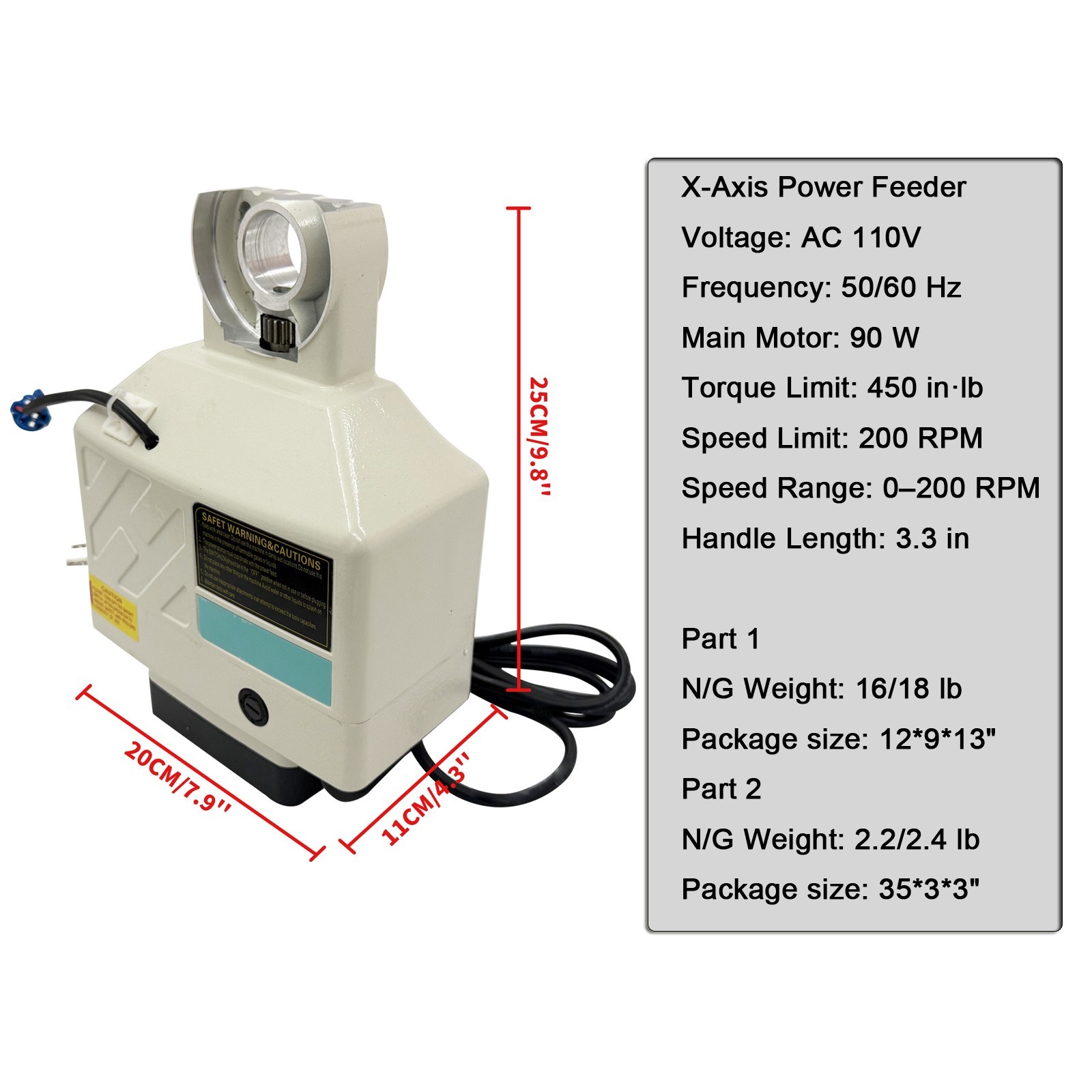 X-Axis Power Feeder (AL-360, 110V, 90W, 50.8 N·m Torque, 0-200RPM)