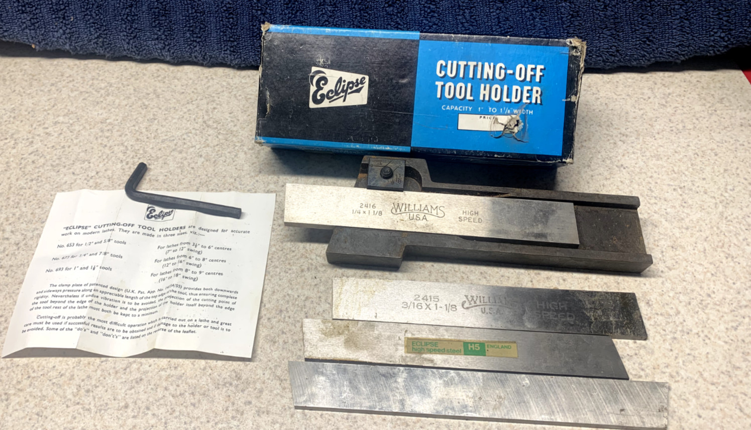 Machinist Lathe Shaper Tool Eclipse Cutting Off Tool Holder NOS #693s 1″-1-1/8″