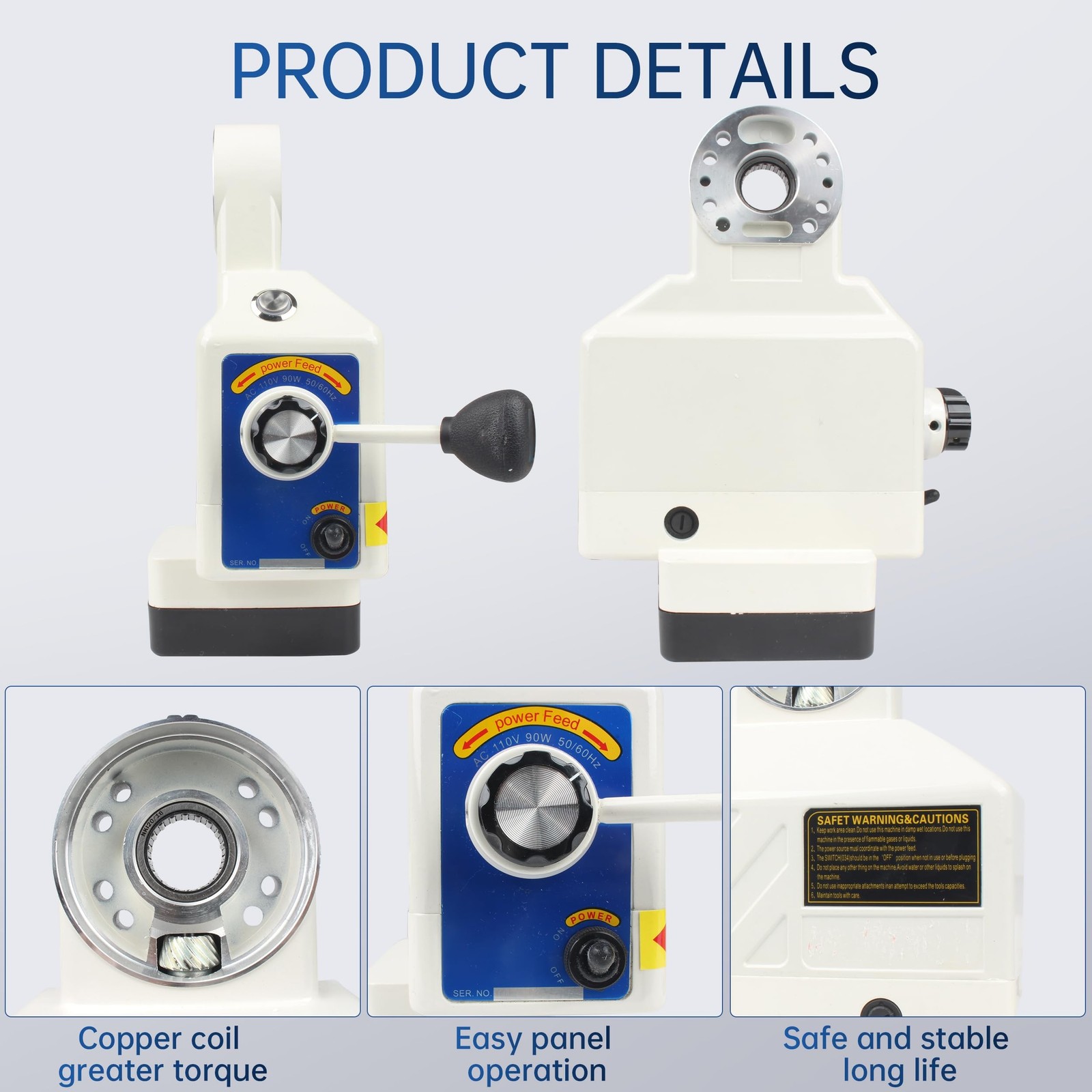 RATTMMOTOR JN400S Power Feed Y-Axis 650 in-lb Torque, 0-200RPM, 110V Milling …
