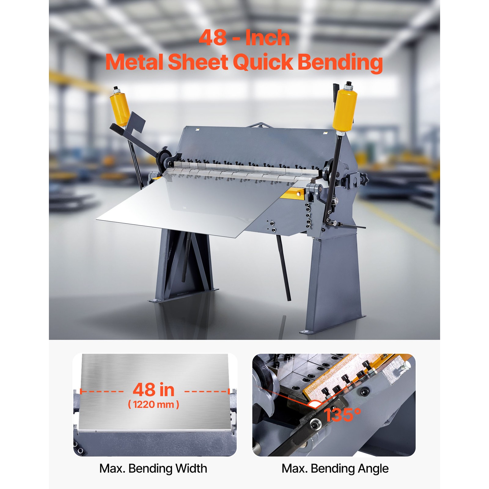 48 in Box and Pan Brake 0-135° 12 Ga Sheet Metal Bending Brake Bender 8 Fingers