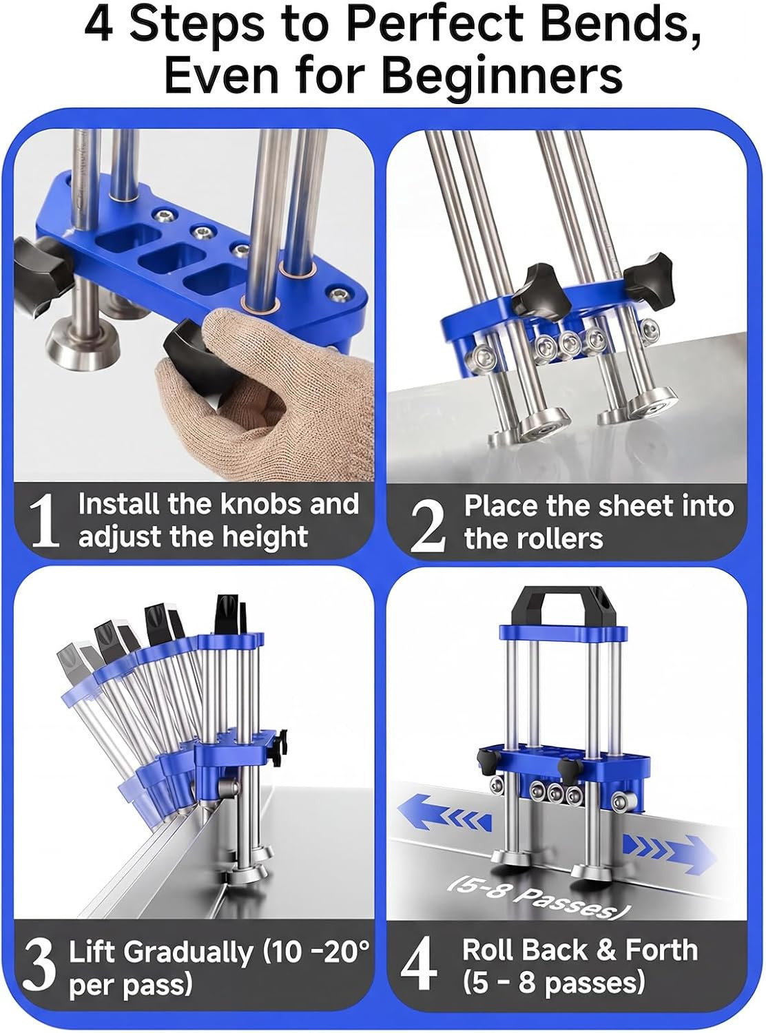 Sheet Metal Edge Bender, Dual-Station Roller Bending Tool for Thin Panels, Preci