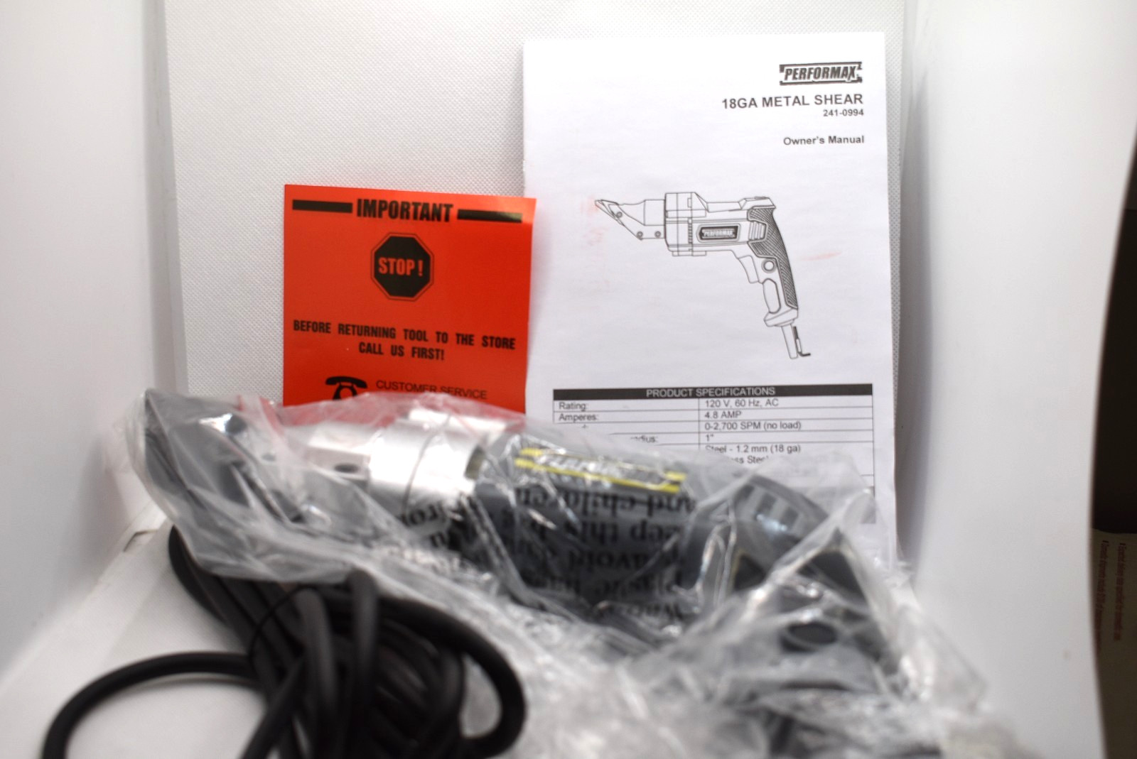 PERFORMAX TOOLS 18 GA, POWER METAL SHEAR No. 241-0994