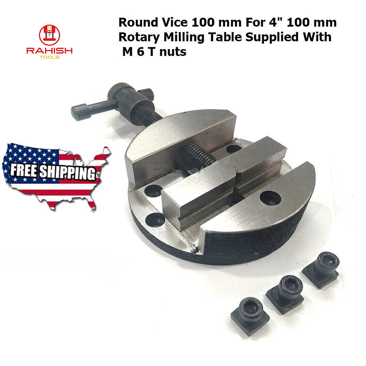 New Round Vice 100mm For 4″100mm Rotary Milling Table Supplied With M6 Tnuts USA