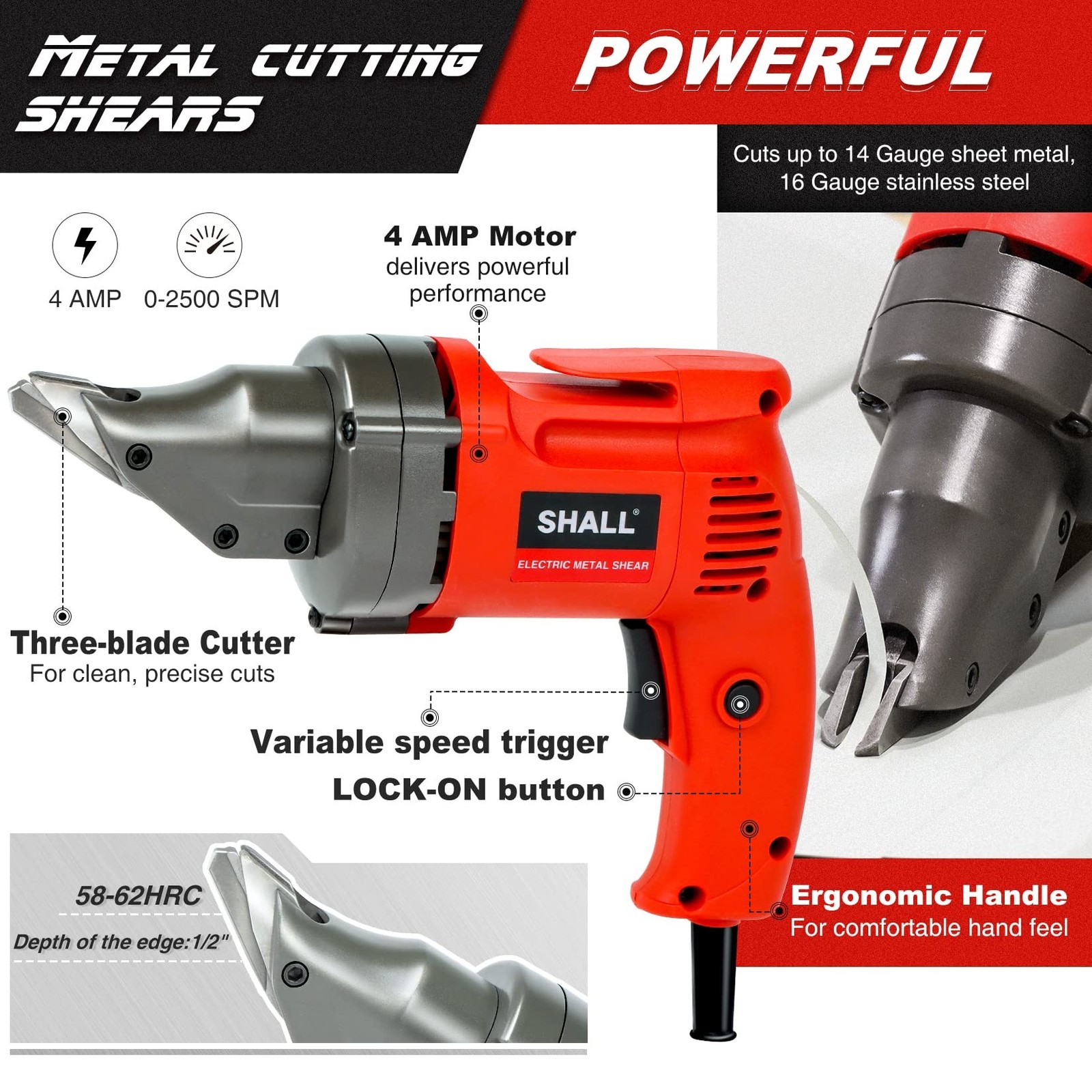 SHALL Electric Metal Cutting Shear & 14/16 Gauge Shear Blades Replacement Set…