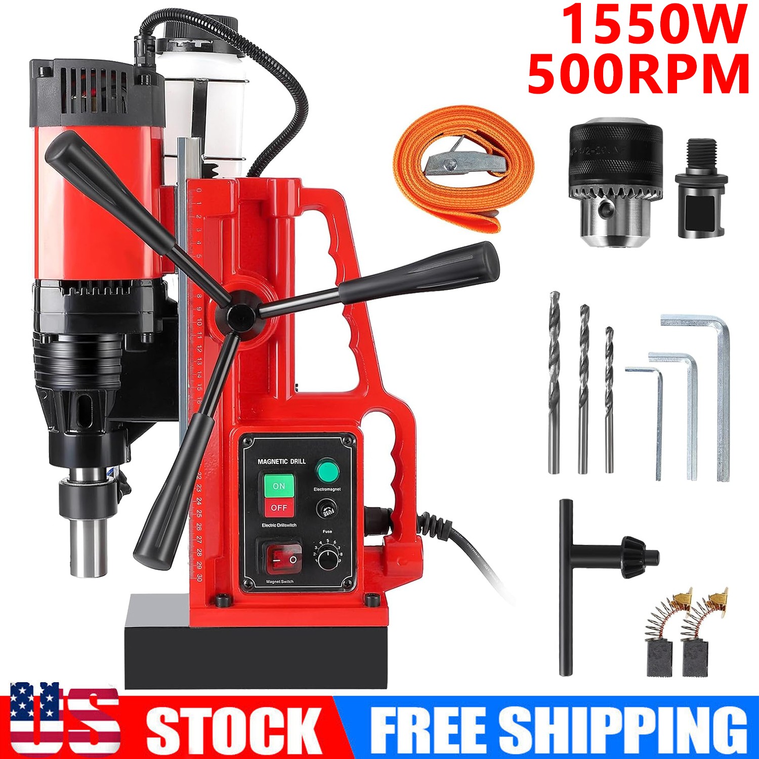 Magnetic Drill Press 1550W 2922 lbf Mag Drill Press 2 in Boring Diameter 500 RPM