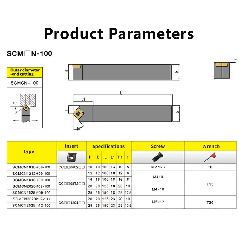 External Turning Tool Cutter Bar CNC Lathe Holder SCMCN 1010 1616 2020 2525-100