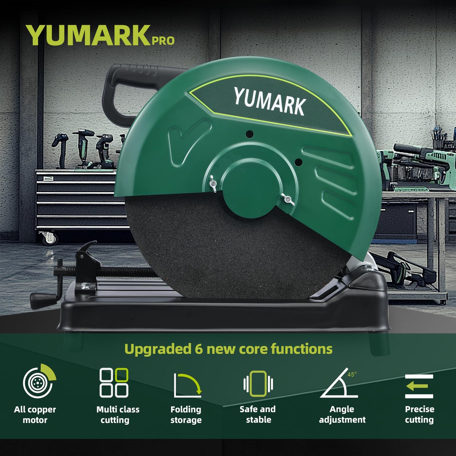 Yumark Abrasive Chop Saw, 2200W 3800RPM Steel Cutting Machine, Metal Green