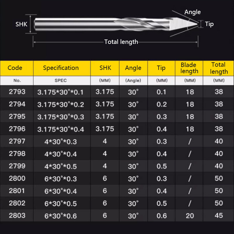 2-Flute Spiral Pointed Knife CNC Engraving Bit Tungsten Steel Carving Cutter New
