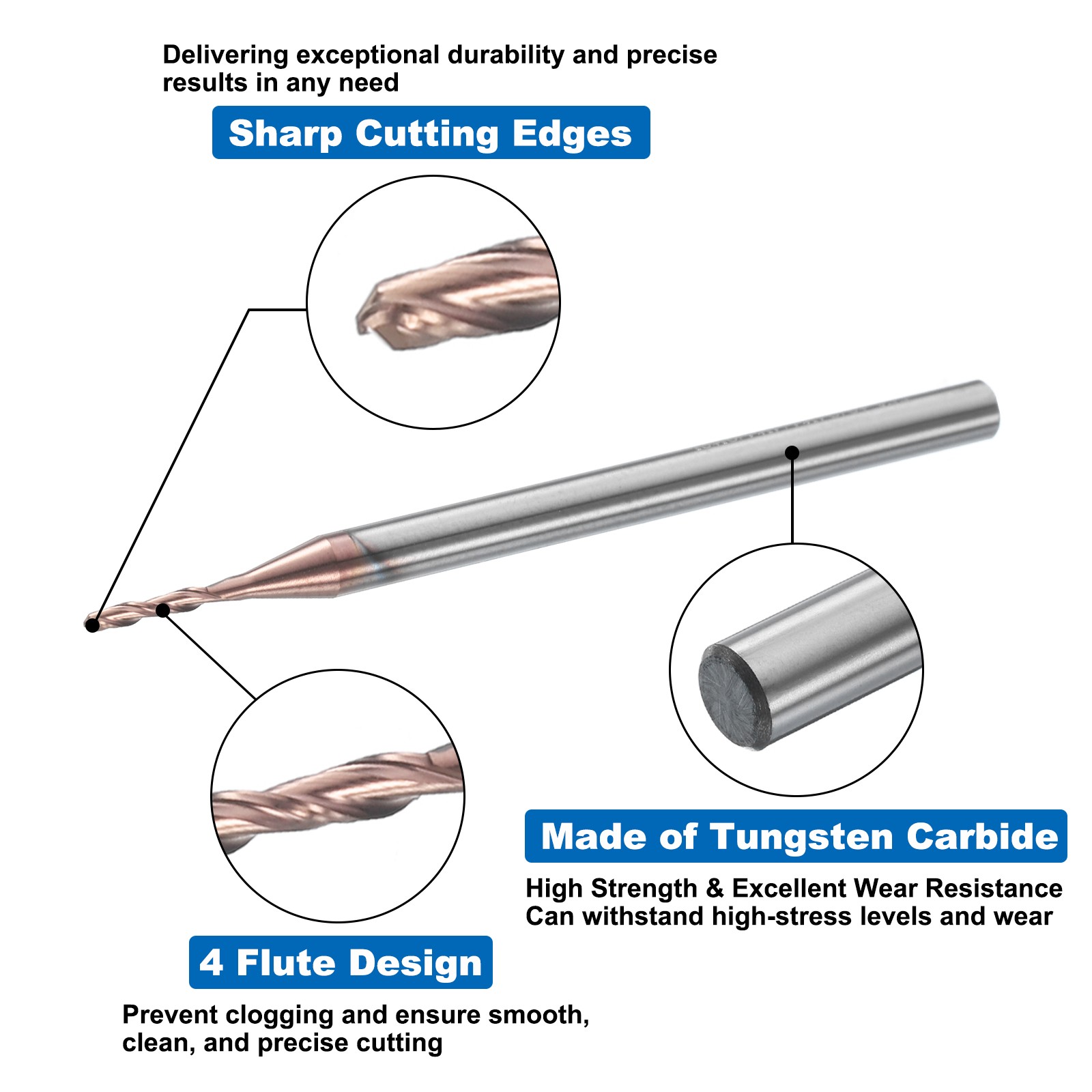 2 Flute Ball Nose End Mill 1/4″ Cutting Length Uncoated for Carving Engraving