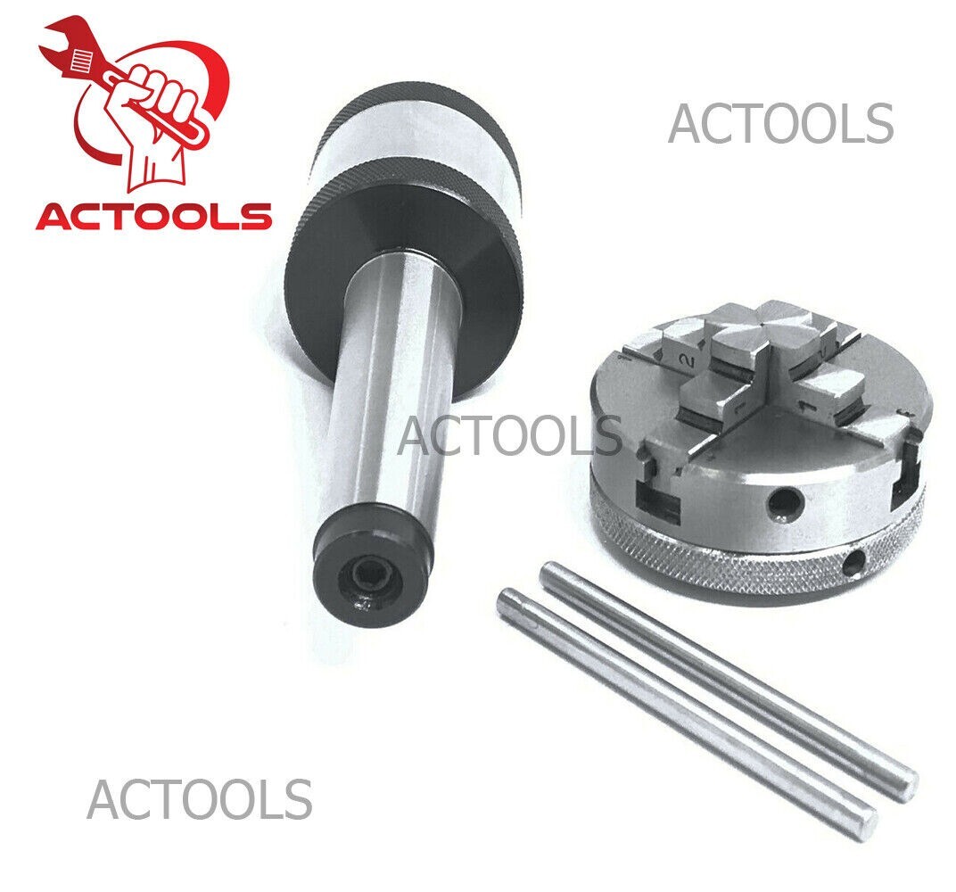 MT2 Revolving Center 2MT with 4 Jaw Self Centering 2-1/2″ 65mm Mini Lathe Chuck
