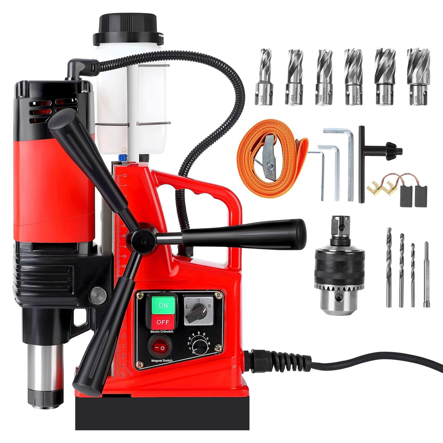 Magnetic Drill 1400W 810RPM 2922lbf/13000N Portable Mag Drill Press w/ 6 Bits