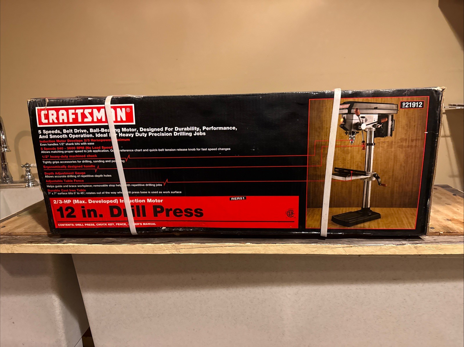Craftsman 12″ Benchtop Drill Press 137.219120, 5-Speed, 540-3600 RPM NIB
