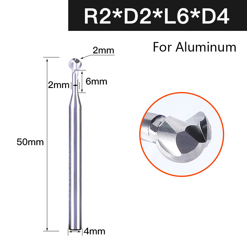 R0.5mm – R10mm TiN Coated Solid Carbide Ball Nose End Mill Lollipop Cutter CNC