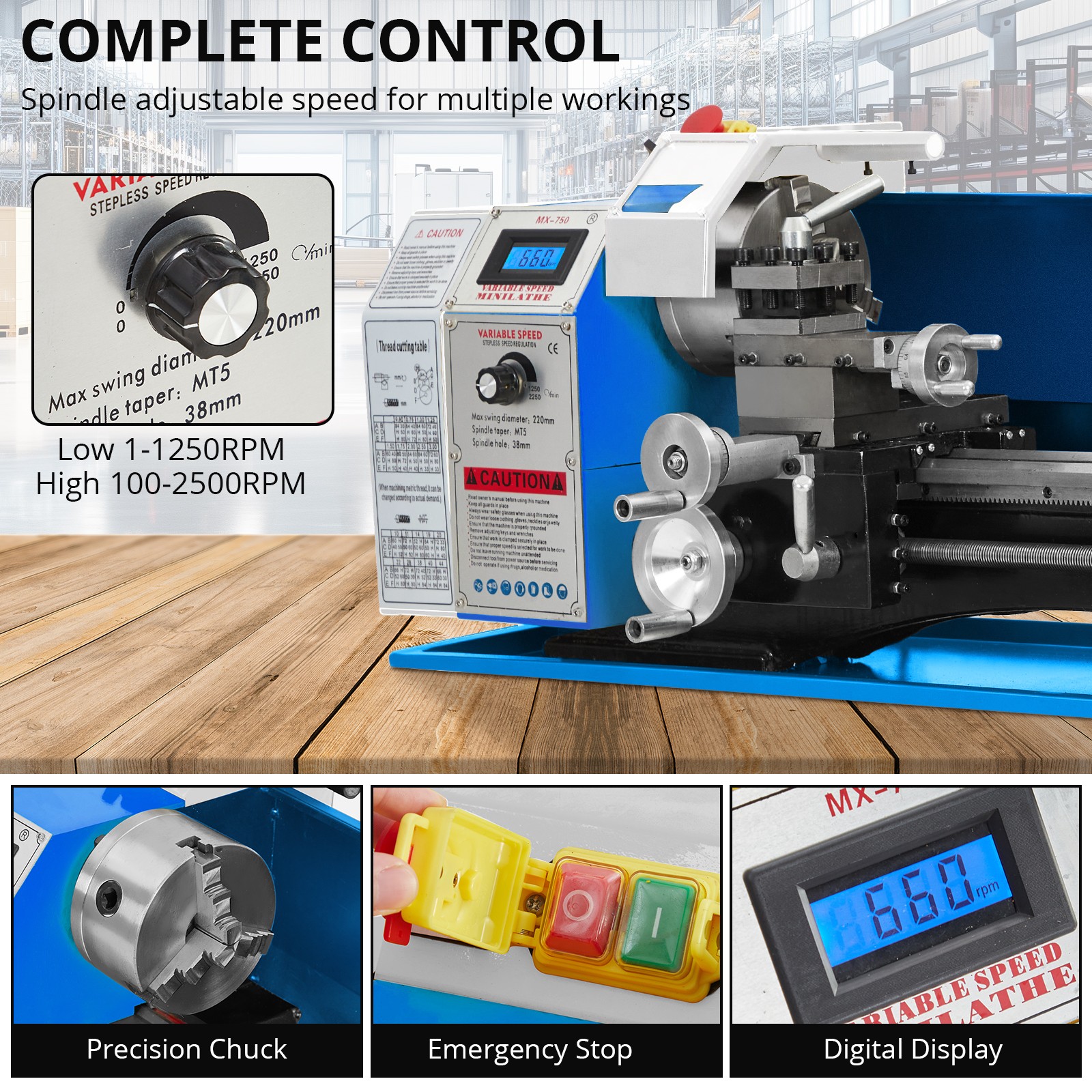 Garvee 8×30″ Metal Lathe Bench 750W Variable Speed 0-2500RPM 3-Jaw Chuck Turning