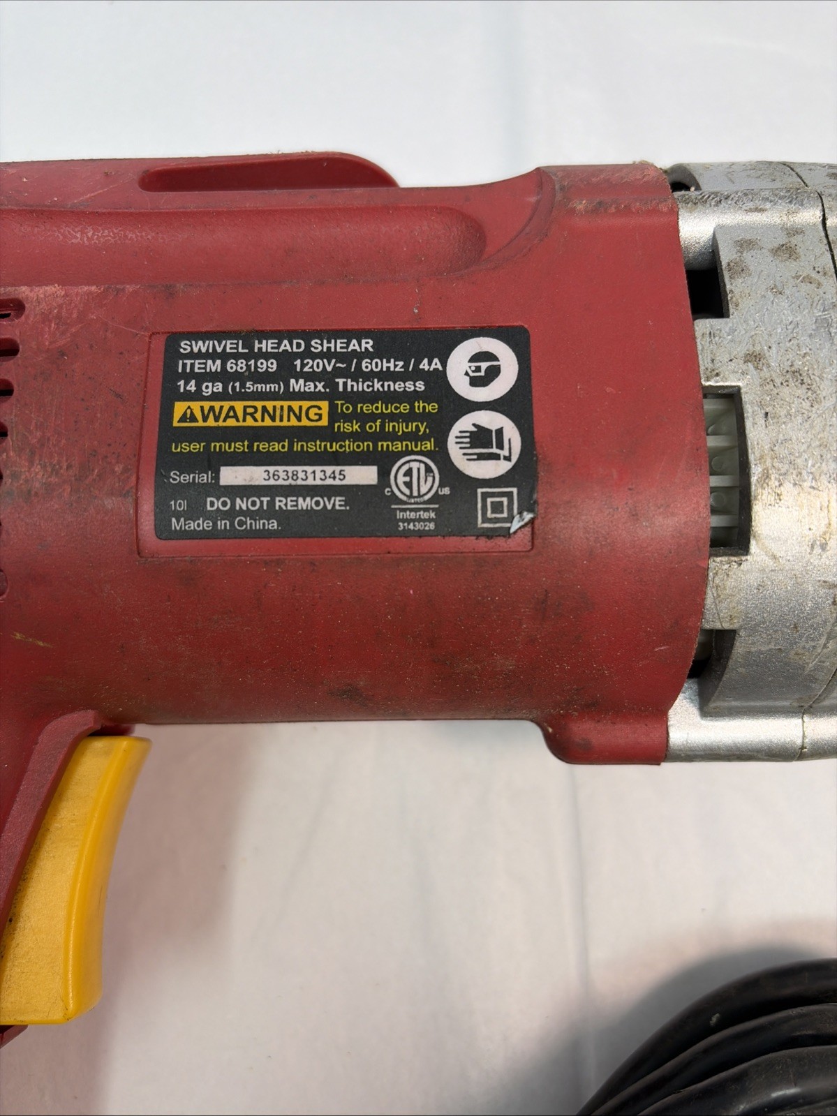 chicago Electric 14 gauge Swivel Head Shear Variable Speed 4 Amp Heavy Duty