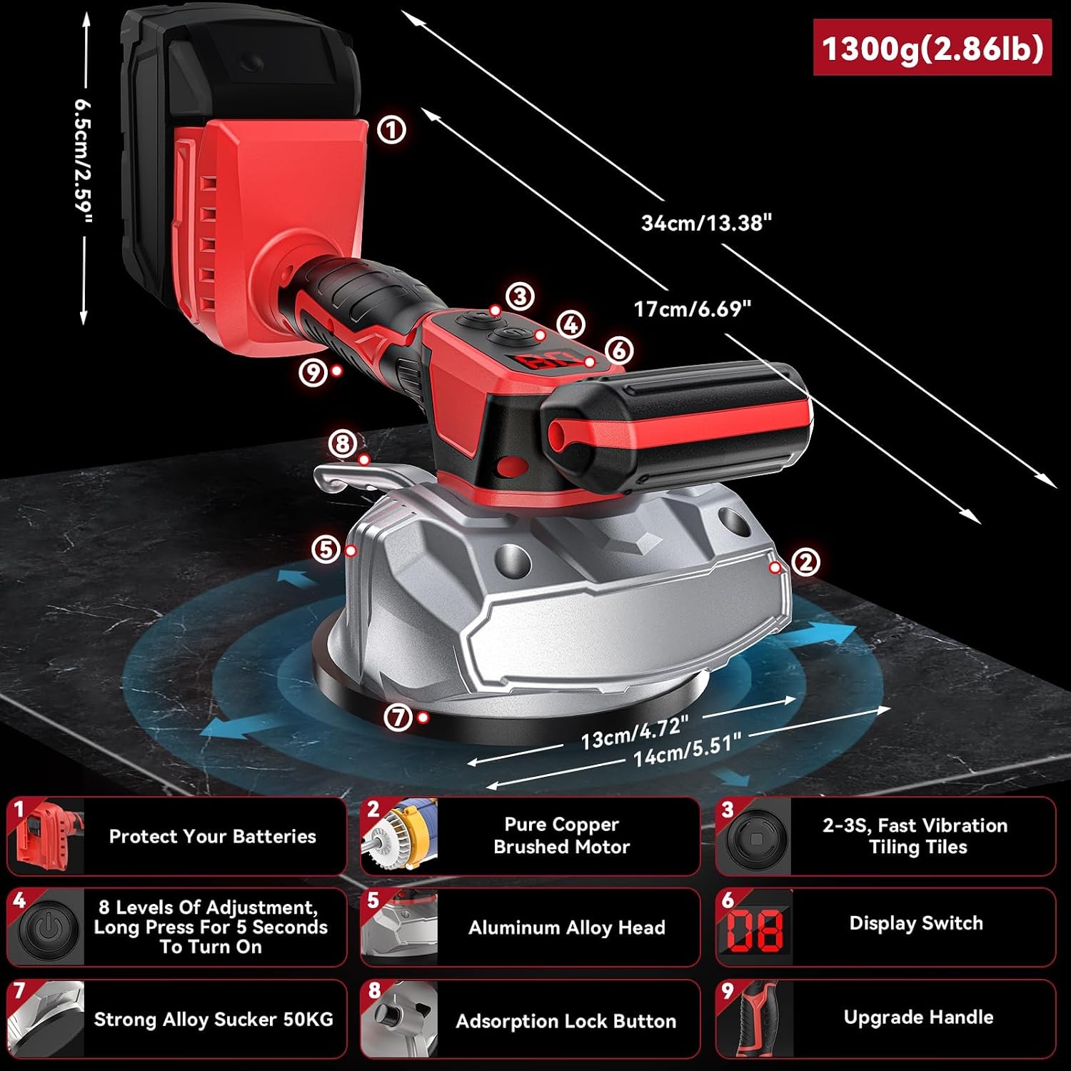 Ecarke Cordless Tile Vibration Tool Compatible with Milwaukee 18V Battery Portab