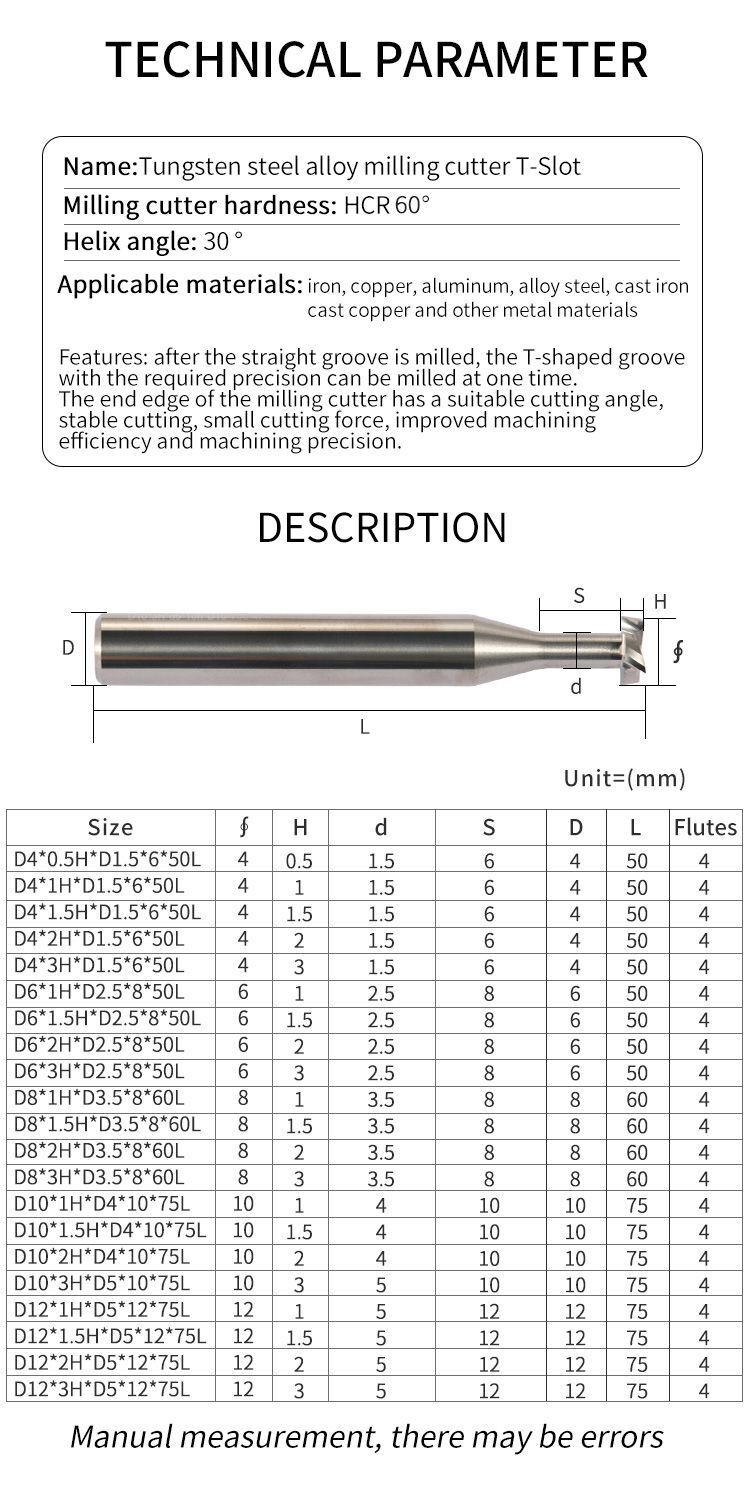 Milling Cutter CNC Machining Machine Tungsten Steel Alloy T-slot HRC60D4
