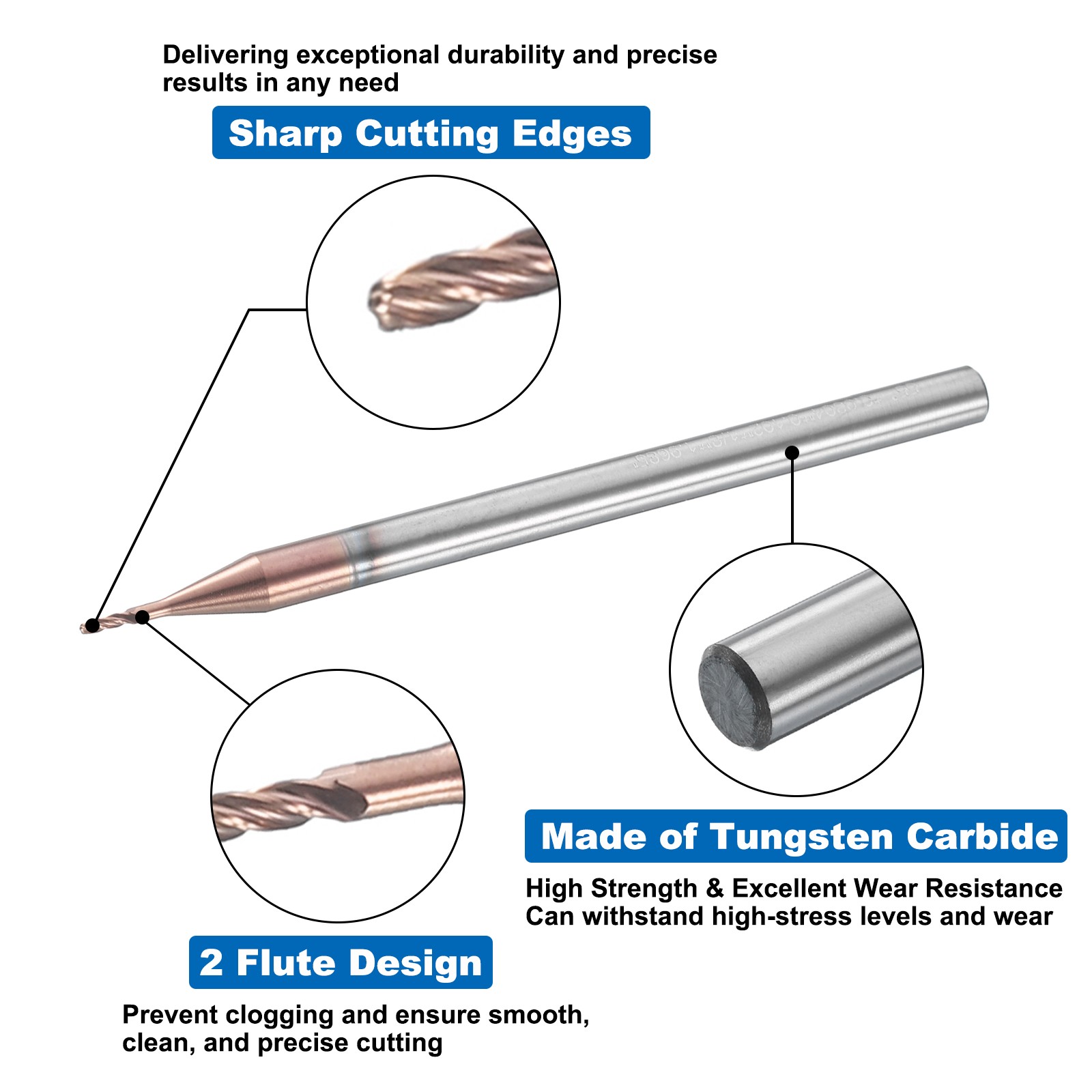 4 Flute Ball Nose End Mill 0.102″ Cutting Length Uncoated for Carving Engraving