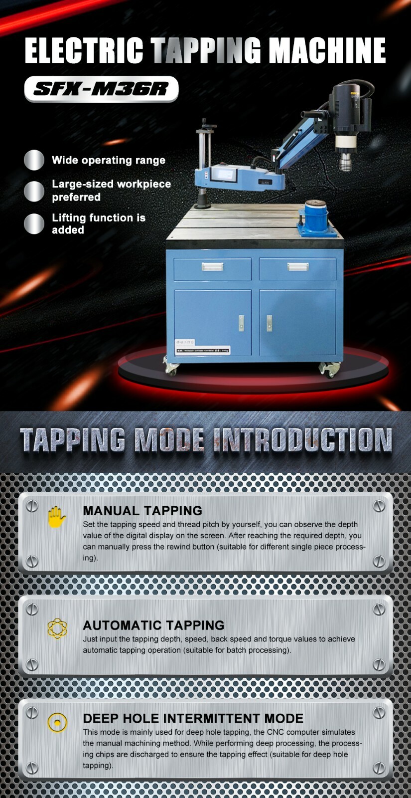 US SFX M6-M36 Electric Tapping Machine Flexible Arm 125rpm Tap Holders Included