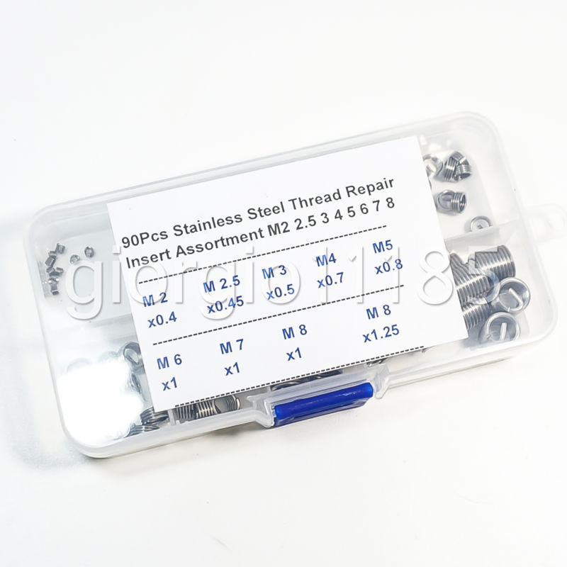 US Stock 90pcs Stainless Steel Thread Repair Insert Kit M2 2.5 3 4 5 6 7 8