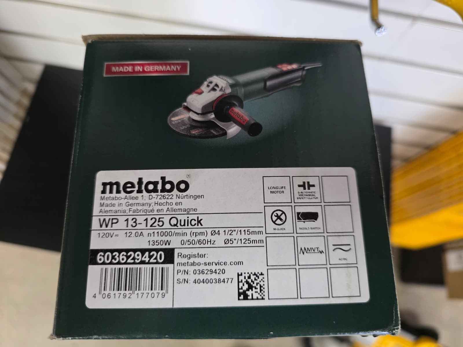 Metabo WP 13-125 Quick 4-1/2″-5″ Corded Paddle Switch Angle Grinder – 603629420