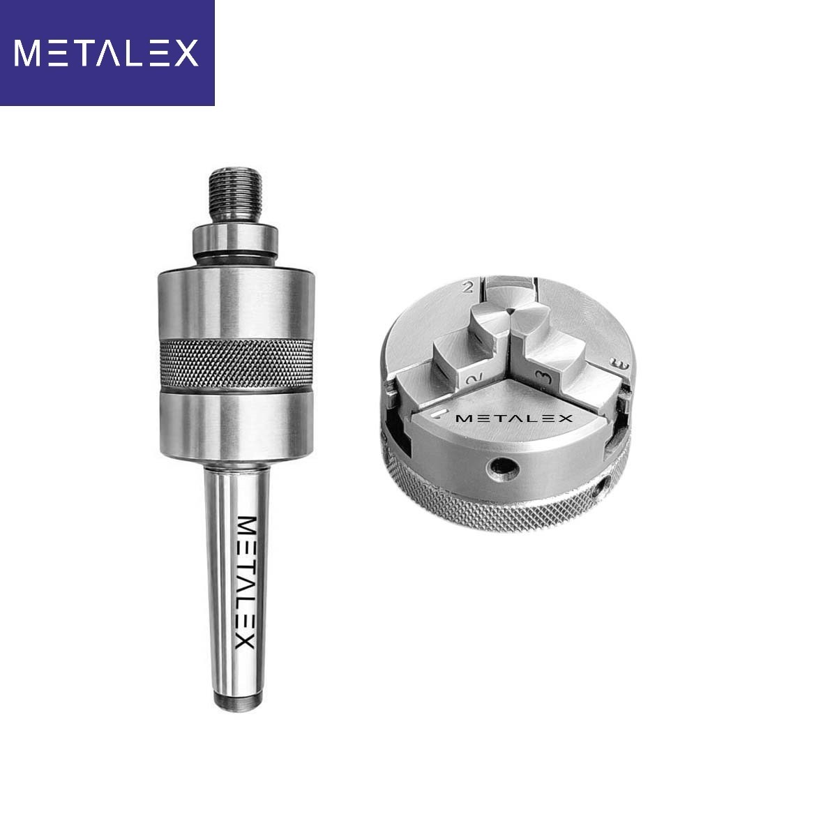 50mm 3 Jaw Self Centering Lathe Chuck MT2 Live Revolving Tailstock Adapter Set