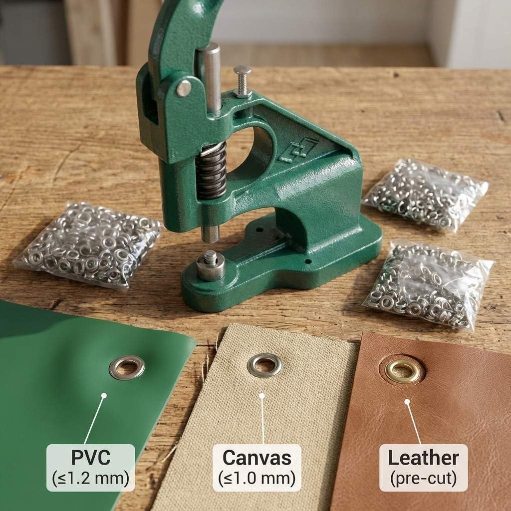 Heavy Duty Hand Press Eyelet Grommet Machine Punch Tool Kit – 3 Size Dies & 1…