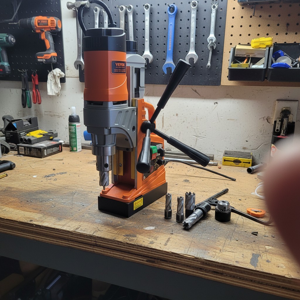 1450W Portable Magnetic Drill Press with 6 Coring Bits – Precise Metal Drilling