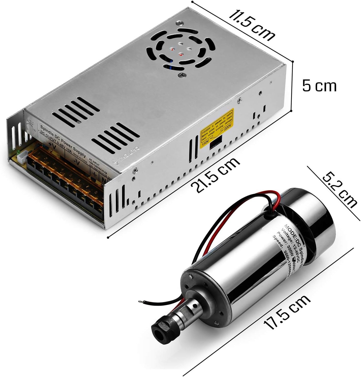 Genmitsu 300W DC Spindle Motor Kit 48V Power Supply 52mm Clamp ER11 CNC Router