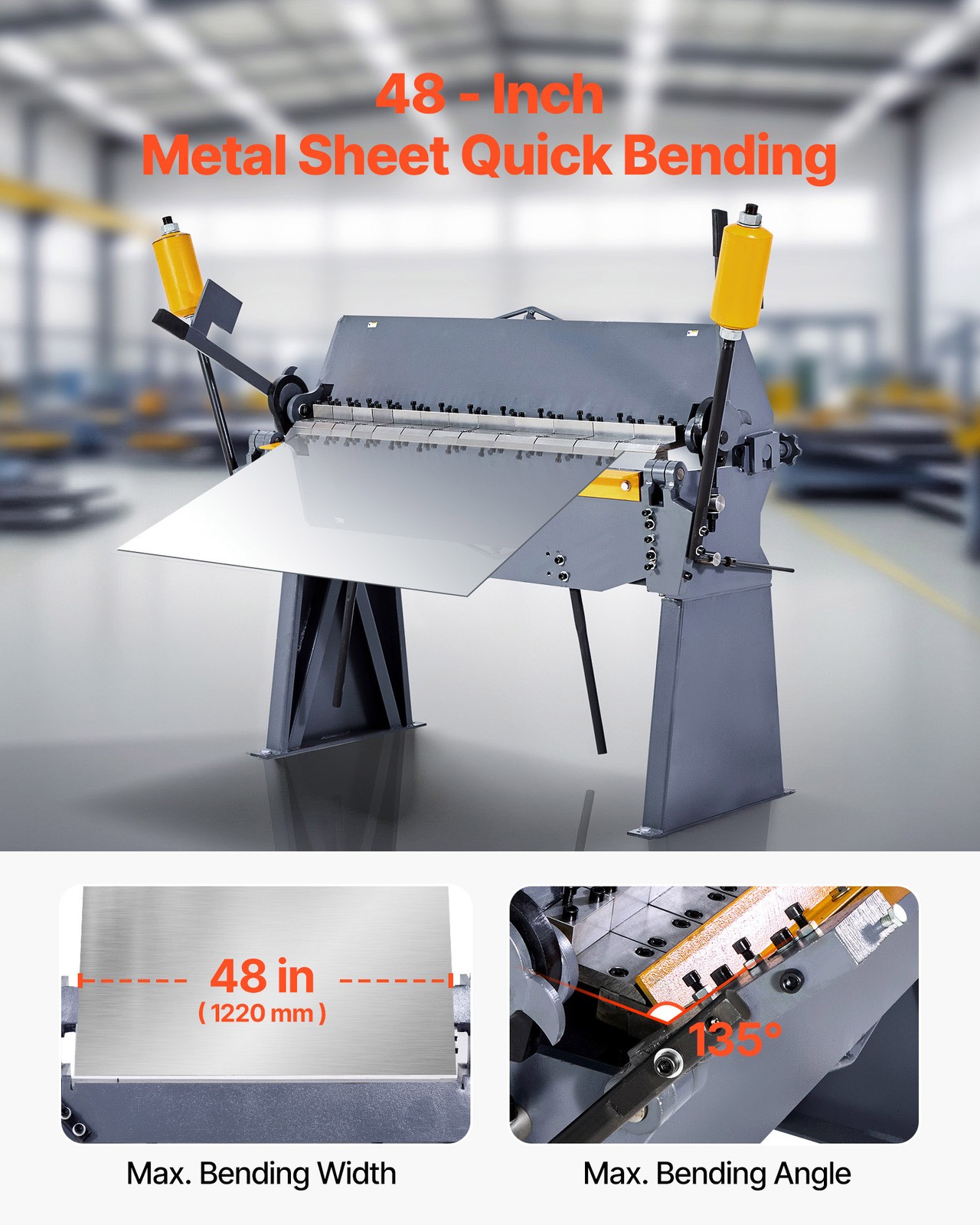 VEVOR 48 in Box and Pan Brake 0-135° 12 Ga Sheet Metal Bending Brake Bender 8