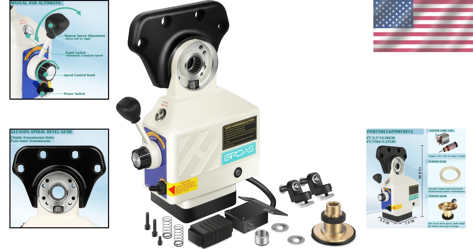 High Torque Power Feed X-Axis for Milling Machines – 450 in-lb, 0-200 RPM