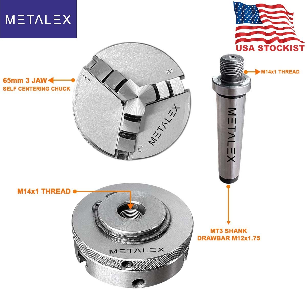 2-1/2″ 3 Jaw 2.5″ Self Centering Mini Small Baby Lathe Chuck Set MT3 Shank Arbor