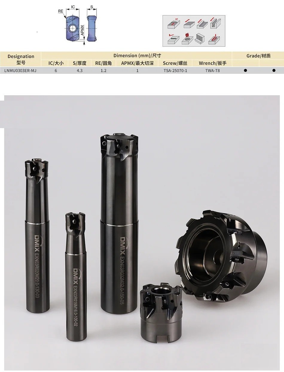 EXN03R Milling Cutter Bar LNMU0303 Fast Feed Double-Sided Insert Tool Holder
