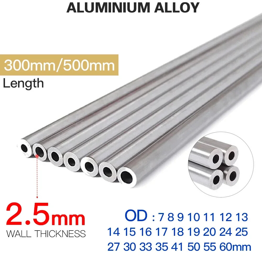 Aluminum Alloy Tube Pipe 2.5mm Thickness 7-60mm OD Straight 300mm 500mm Long Kit