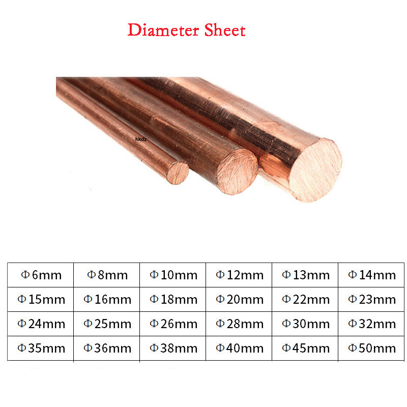 T2 Pure Copper Round Bar Rod Metal Solid Rods Anodic Dia 6mm-50mm Length 100mm