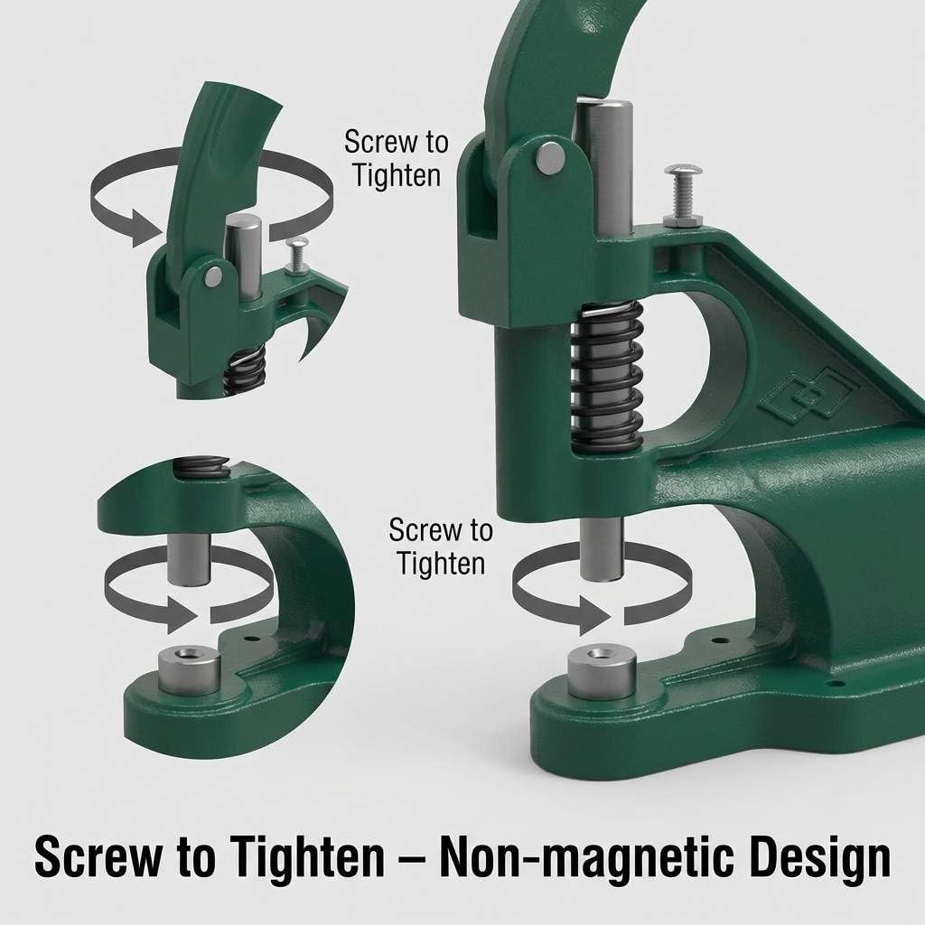 Heavy Duty Hand Press Eyelet Grommet Machine Punch Tool Kit – 3 Size Dies & 1…
