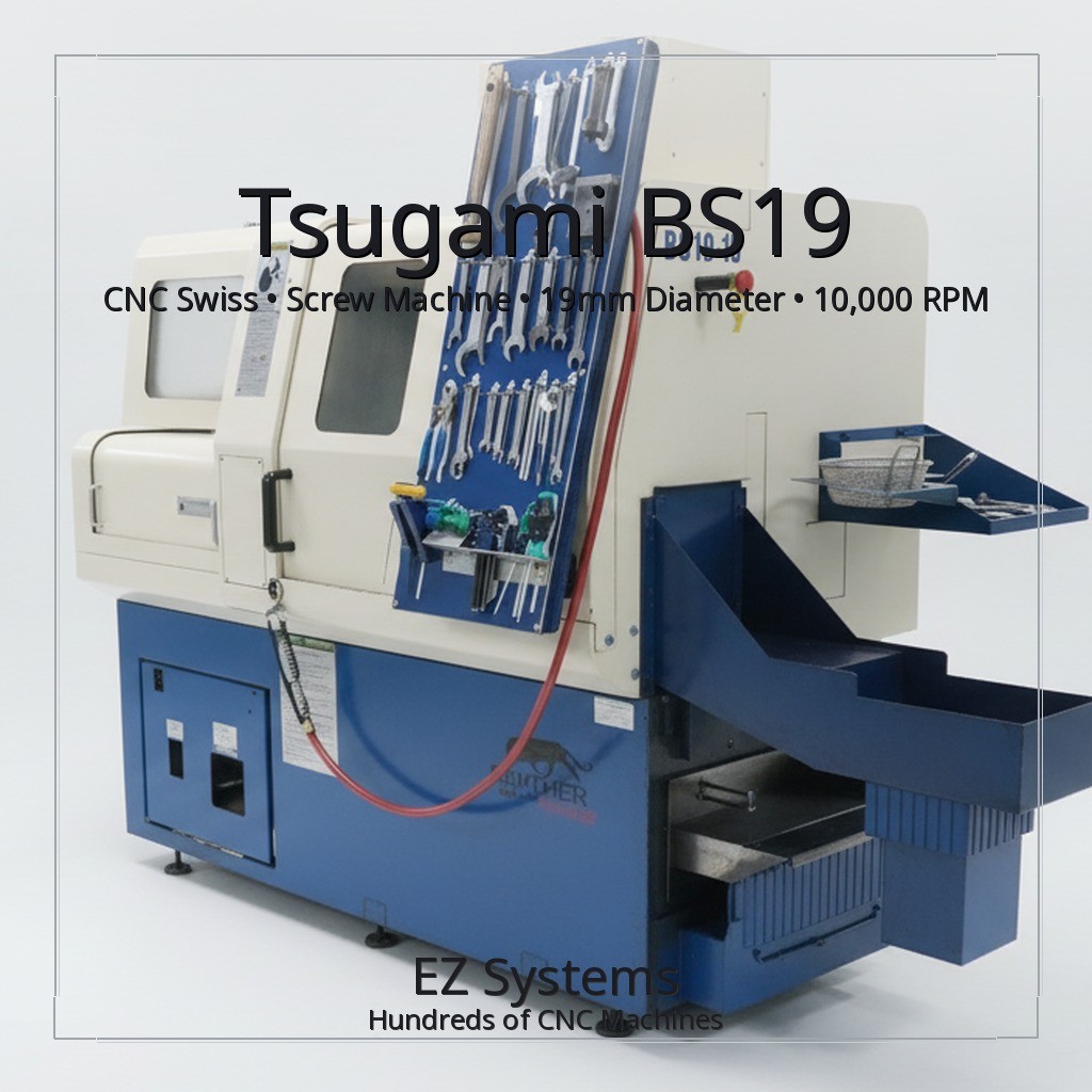 Tsugami BS19 CNC Swiss Screw Machine, 19mm Diameter, 10,000 RPM Spindle