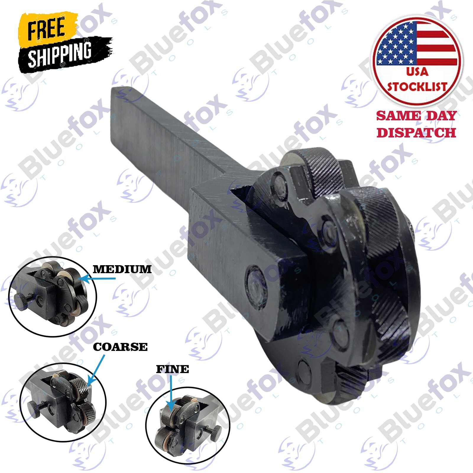 6 Knurls Lathe Knurling Tool Holder Rotating Head Multi Knurl Coarse 5″