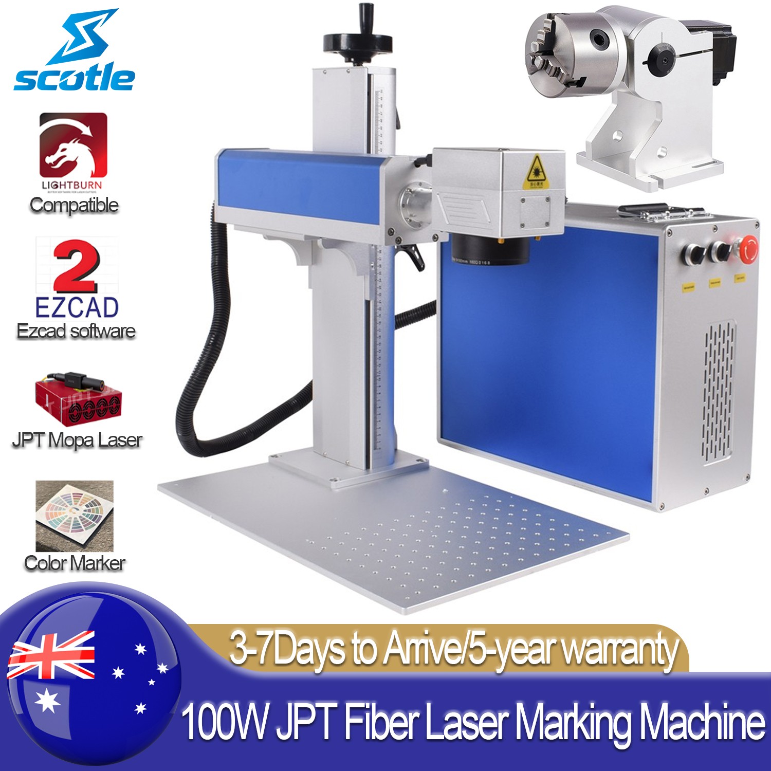 Scotle 100W JPT M7 Fiber Laser Marking Engraver Machine Metal Steel Color Marker