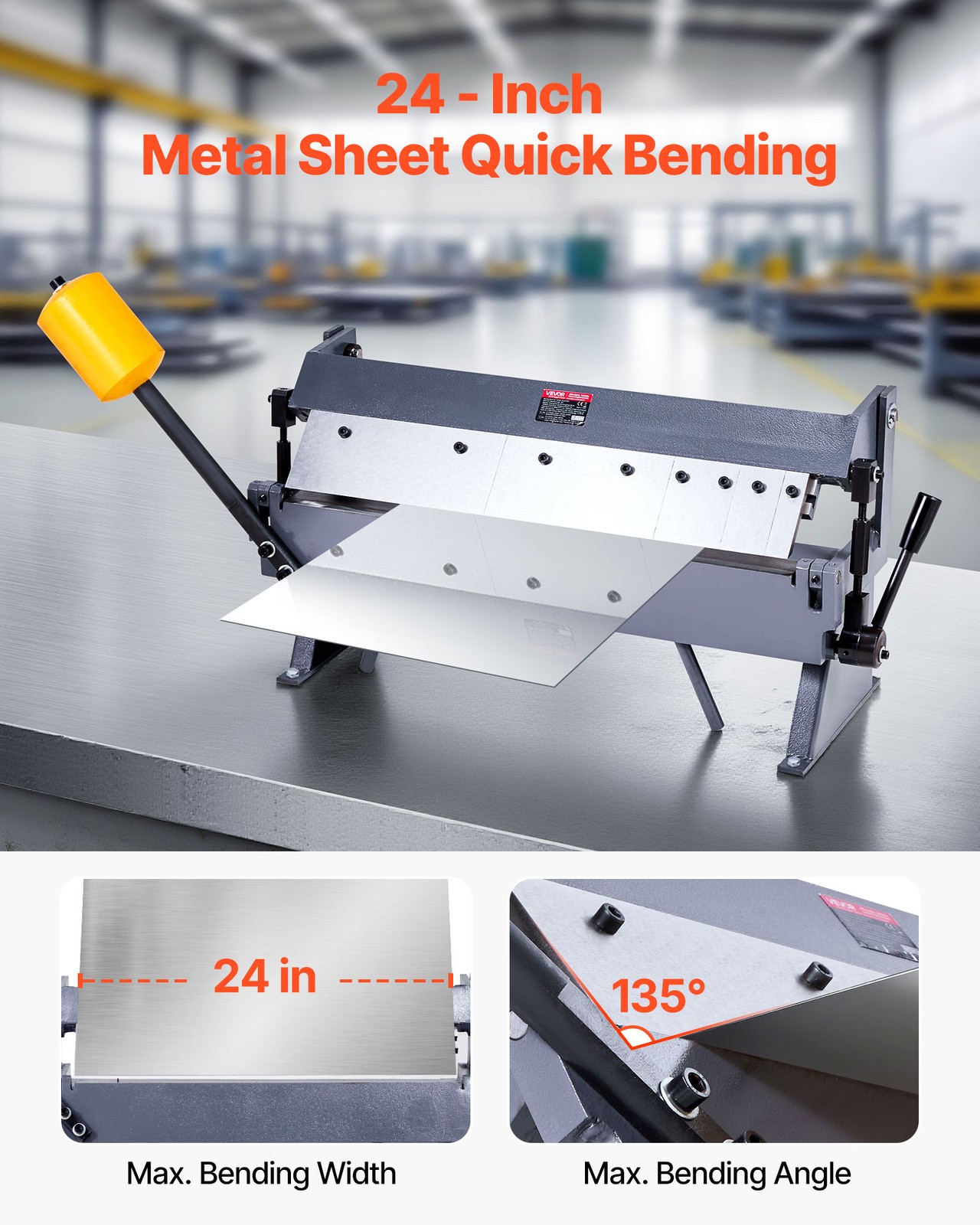 VEVOR 24 in Box and Pan Brake 0-135° 14 Ga Sheet Metal Bending Brake Bender 5
