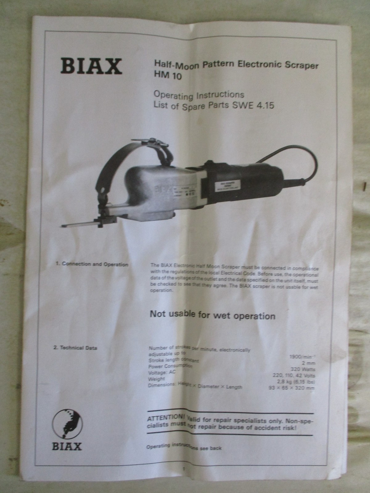 BIAX Scraper HM 10 Electric half Moon Case, basic tool pack, all Paperwork NICE!
