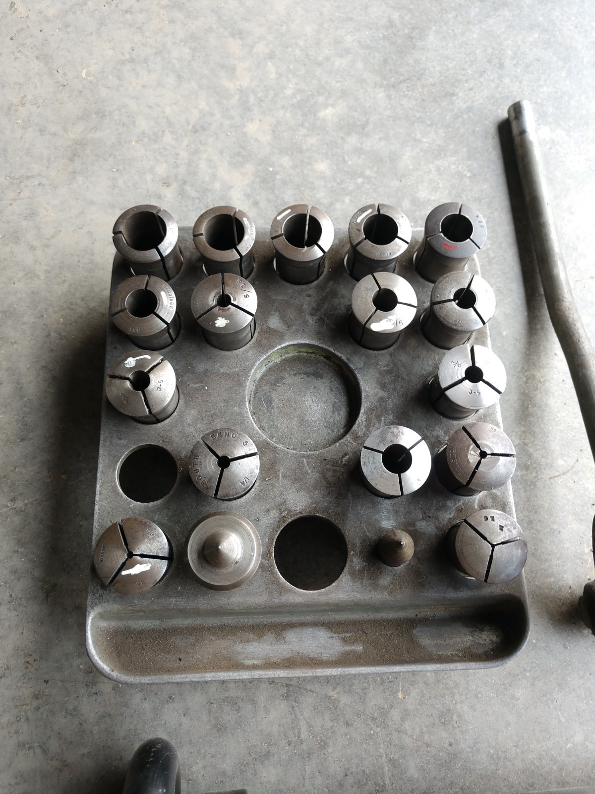 South Bend Heavy 10 Collet Rack, 5C Collets, Holder, Nose piece And Draw Bar