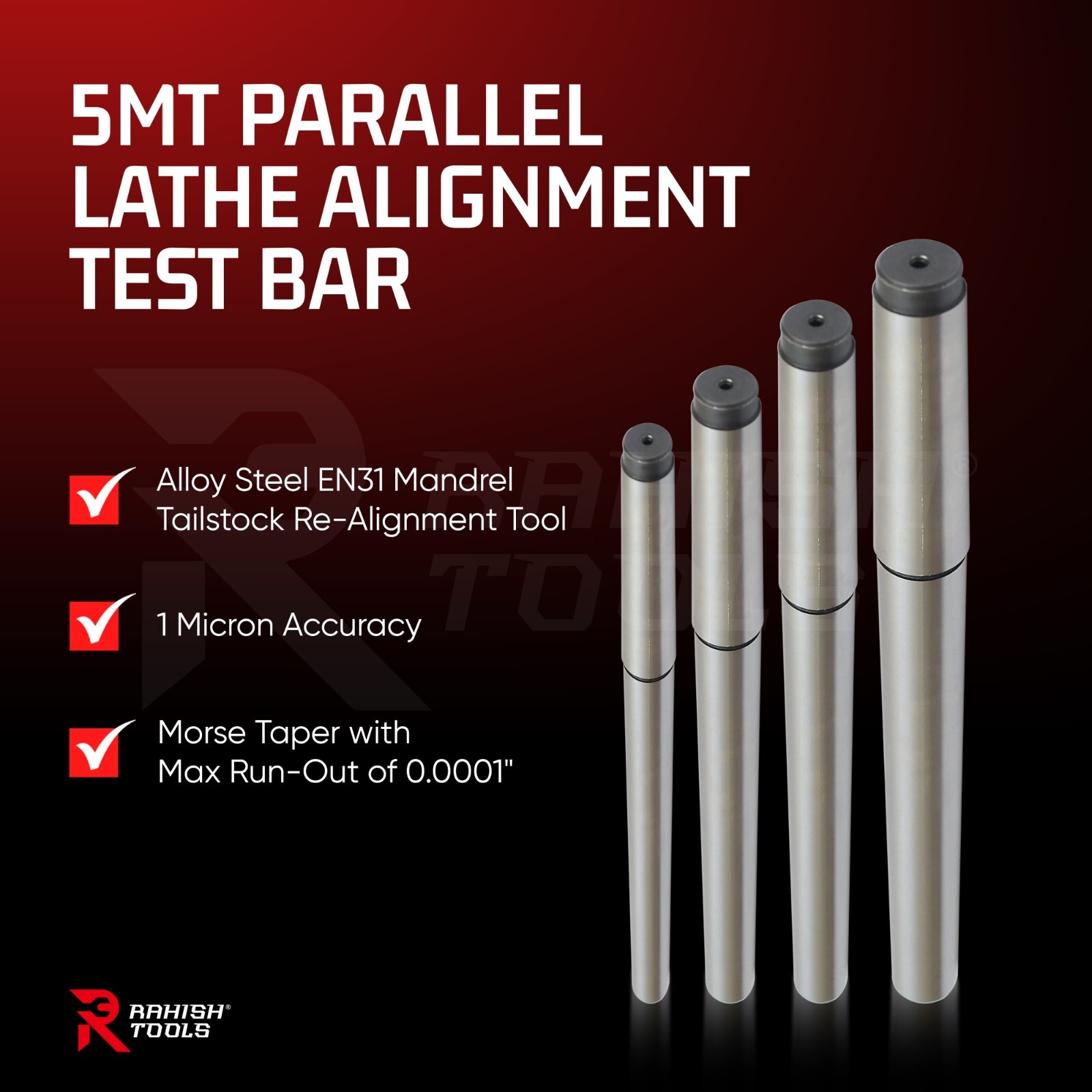 MT5 Lathe Alignment Test Bar Alloy Steel Over All Length 17-1/2″Inch 5MT TOOLS