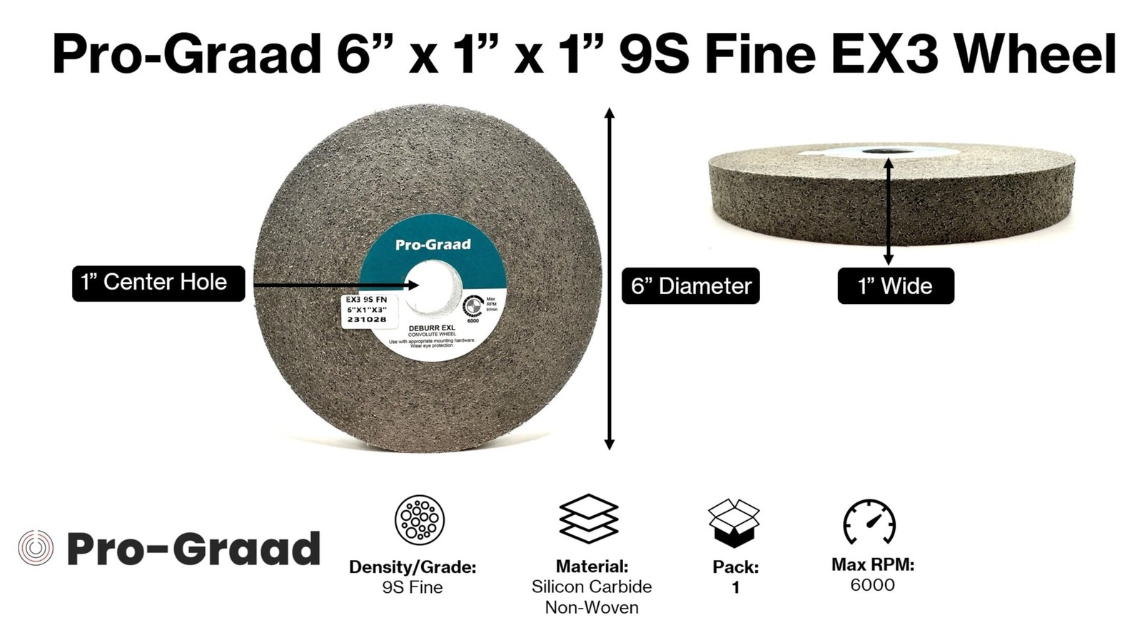 EX3 Deburring Wheel – 6” x 1” x 1” 9S Fine – Silicon Carbide – Deburr Metal, …