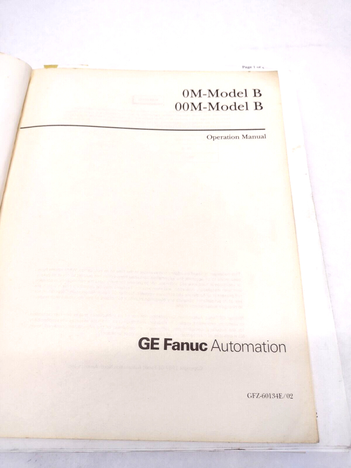 GE Fanuc Series 0/00/0-Mate Maintenance Manual & 0M-Model B, 00M-Model B Manual