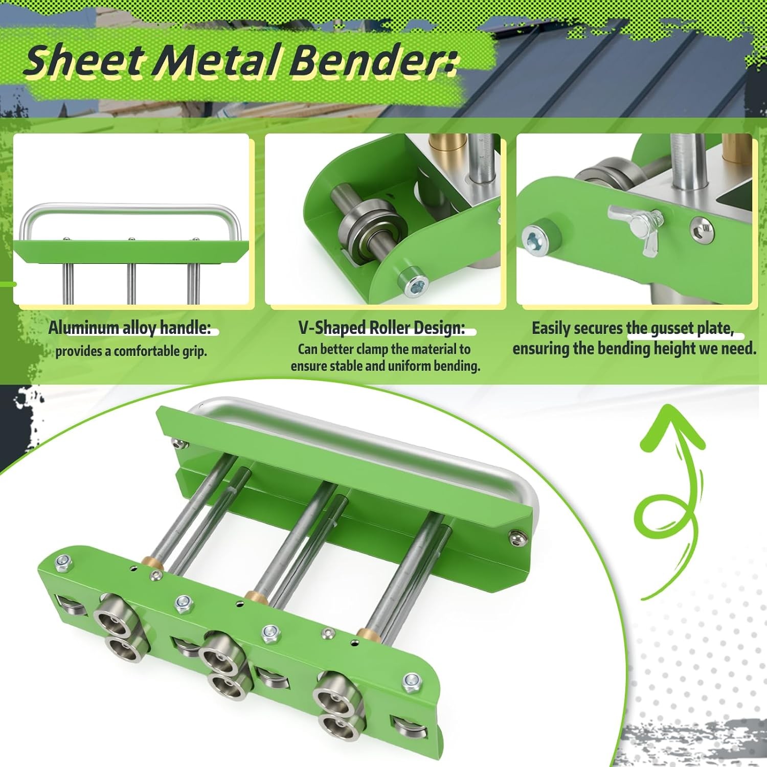 Metal Bending Tool Standing Seam Roofing Tool Edge Bead Roller & Tin Snips GREEN