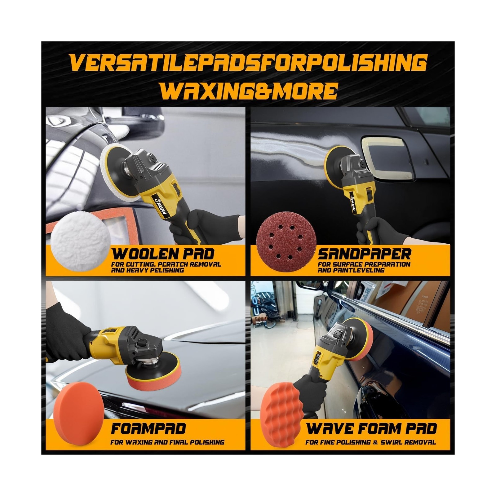 Cordless Buffer Polisher – 7230 RPM – 21V 4.0Ah – w/ 29pc Detailing Kit