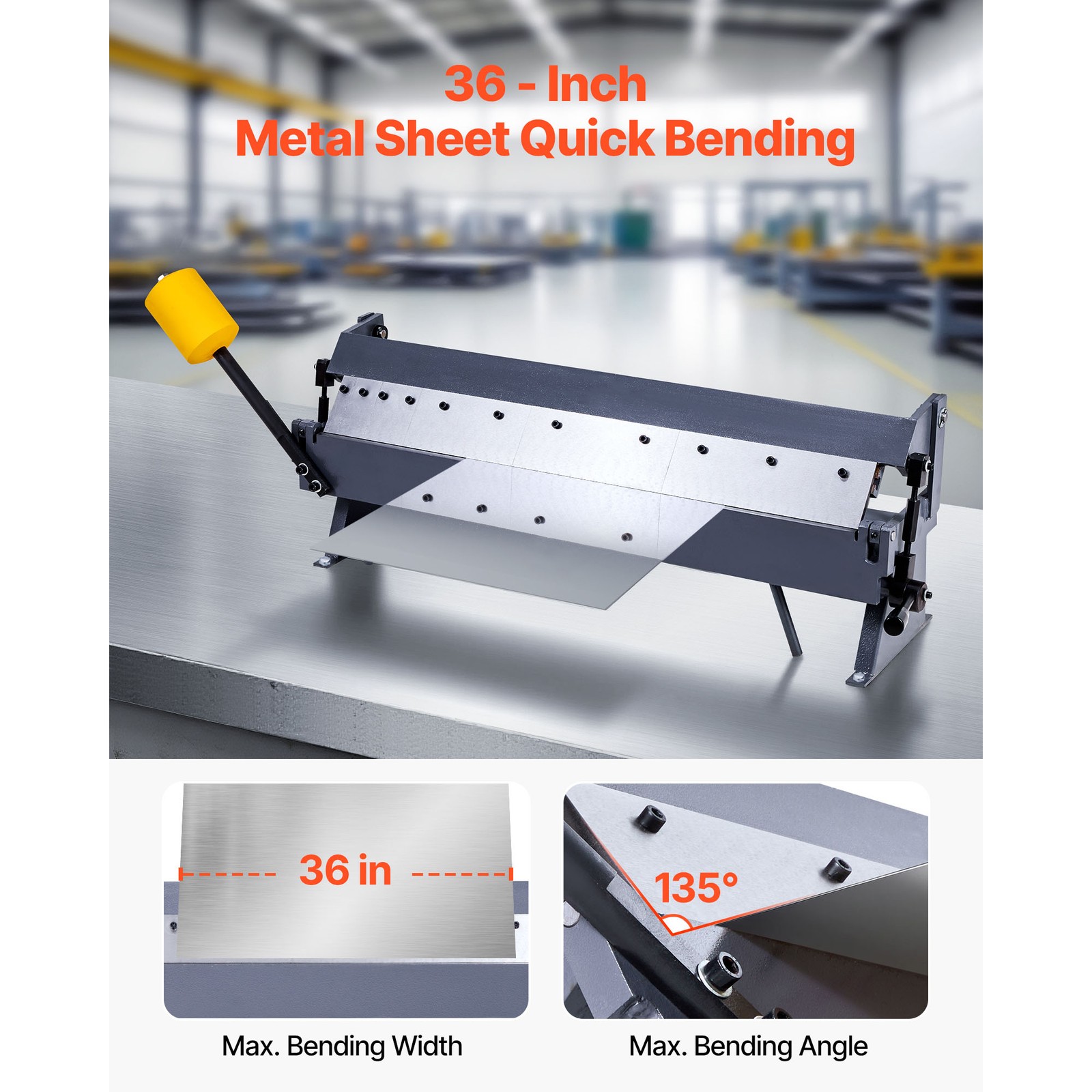 36 in Box and Pan Brake 0-135° 16 Ga Sheet Metal Bending Brake Bender 6 Fingers