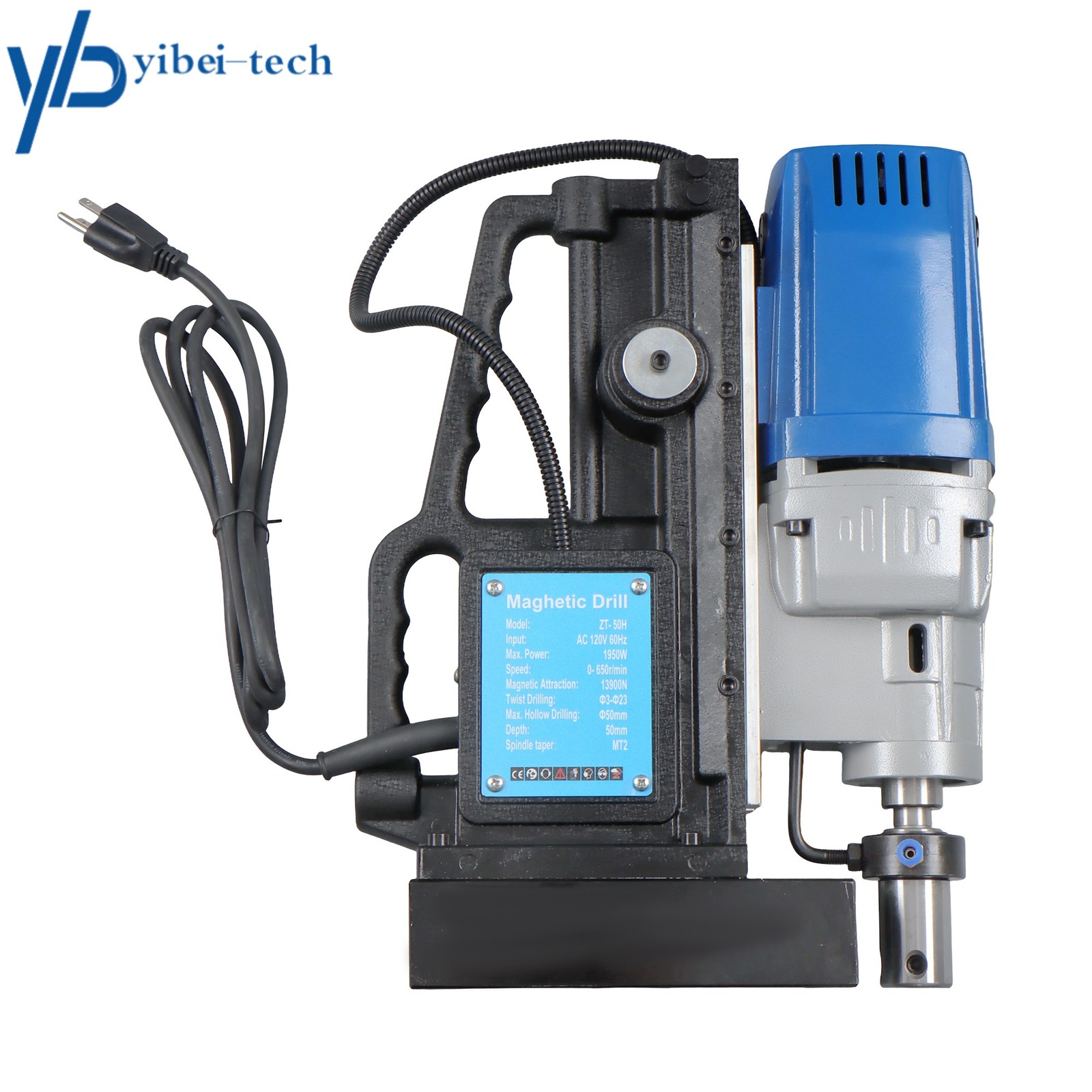 1950W Mag Drill Press with 2″ Dia. 3125 lbf/13900N Mag Force, with 11 Drill Bits