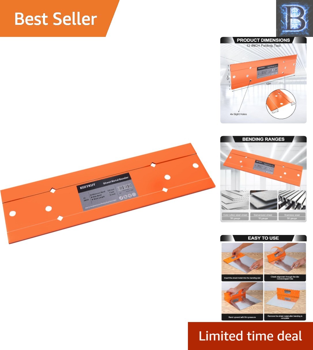 Versatile 12″ Metal Bending Tool with Dual Fold Depths for Precision Projects